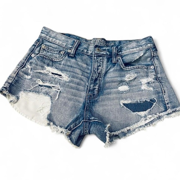 American Eagle Outfitters Blue Distressed Jean Shorts - Picture 1 of 4